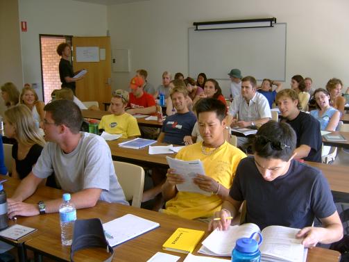 Students reviewing notes