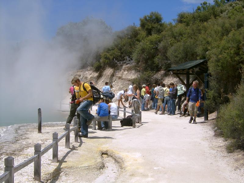  Students observing steaming hot pool