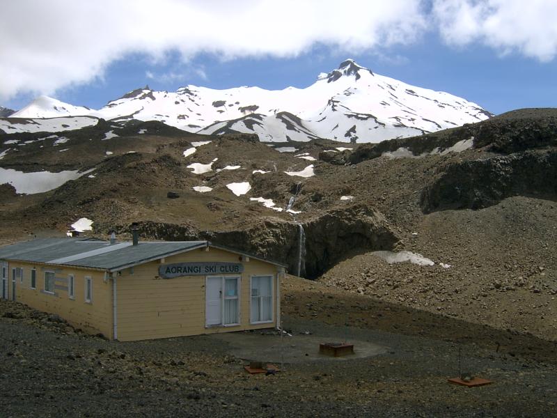  Rustic ski hut in forbidding terrain