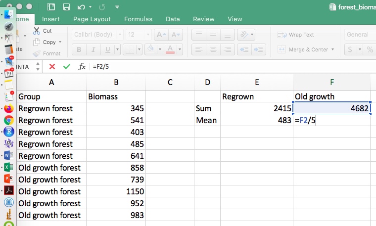 Figure 10. Using formulas with cell addresses.