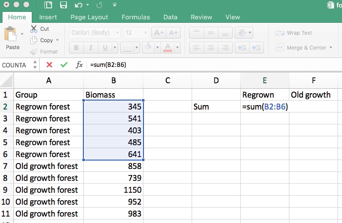 Figure 11. Using functions in Excel.