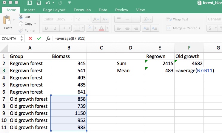 Figure 12. Using functions to calculate mean forest biomass.