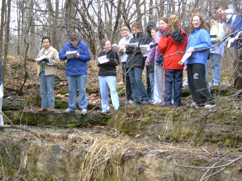 Students on rock outcrop